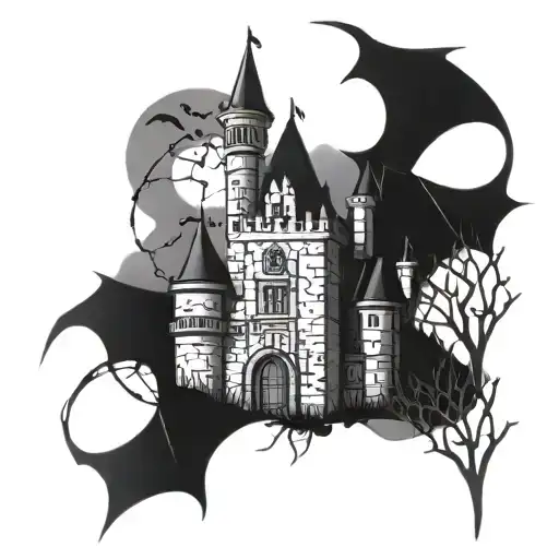 A Gothic Castle With Spiderwebs And Bats Circling Overhead