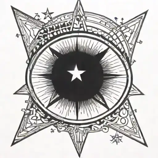 Outline Of An Oval Shaped Eye Slightly Squinted With A 5 Point Star In The Retina