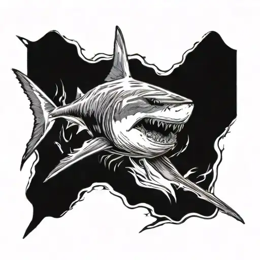 Great White Shark Swimming With Hammerhead