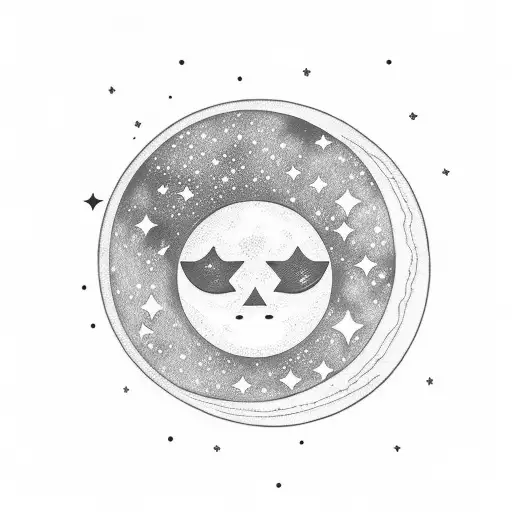 Moon With Face Surrounded By Stars
