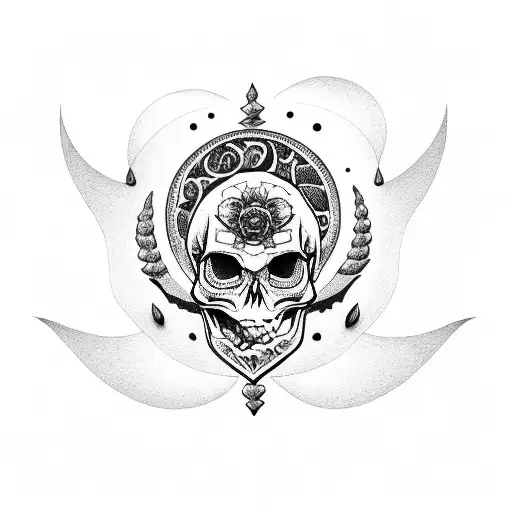 Moon With Skull And Rose