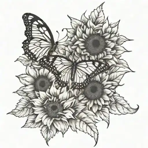 4 Butterflies With Huge Sunflower Intertwined Forearm