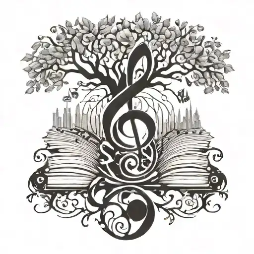 A Tattoo Design Combining A Music Note With A Tree To Represent The Harmony Between Nature And Music
