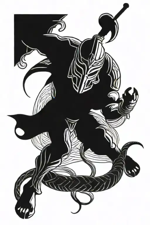 Spartan Warrior Fighting Snake Intertwined