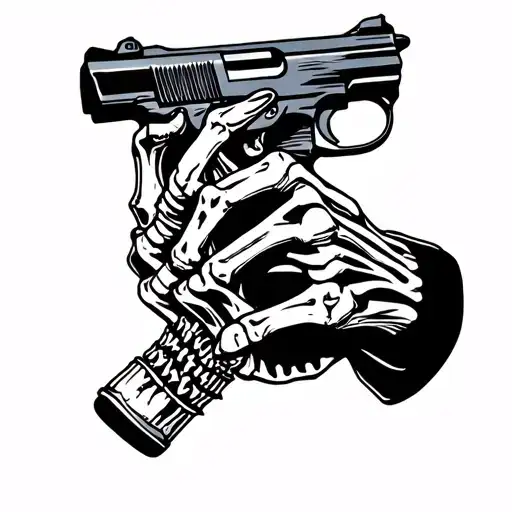 Gun With Skeleton Hand Holding