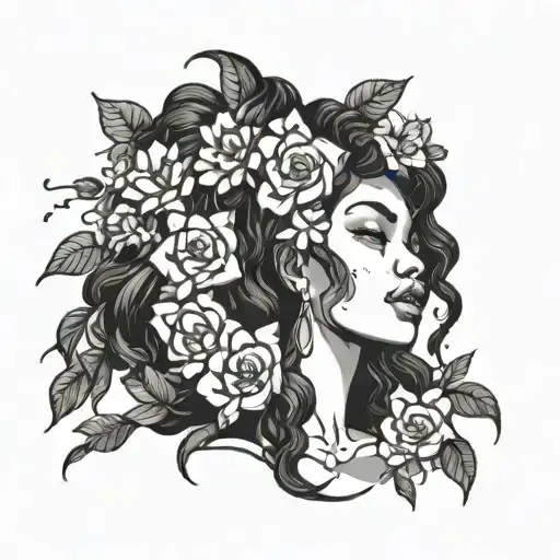 Black Woman With A Bouquet Of Flowers In Her Hair