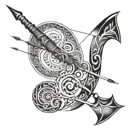 Ancient Greek Bow And Arrow Design With Intricate Patterns