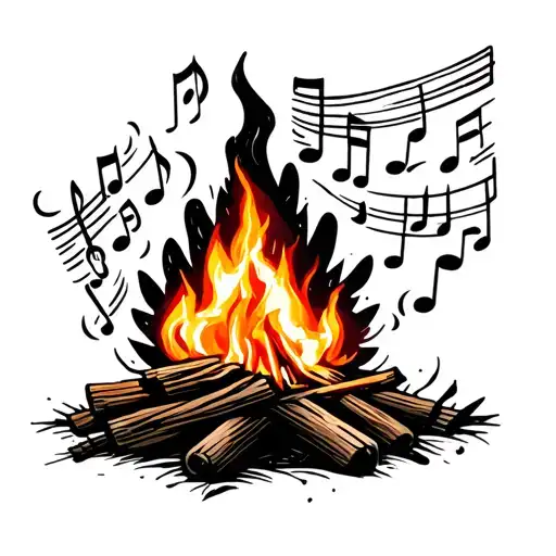 Campfire With Music Notes Floating