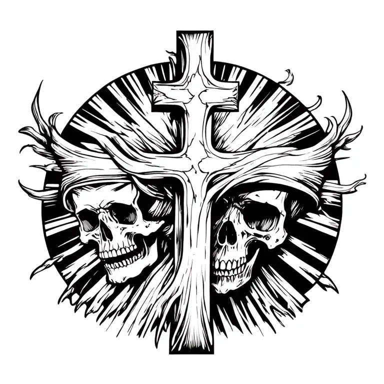 Big Cross And Behind A Skull