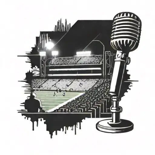 A Football Stadium Silhouette With A Microphone And News Headlines In The Background