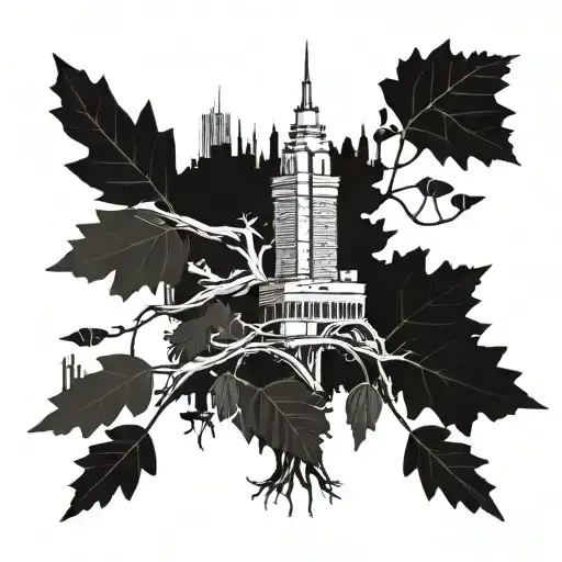 Oak Tree Rising From Acorns With The Nyc Skyline In The Background