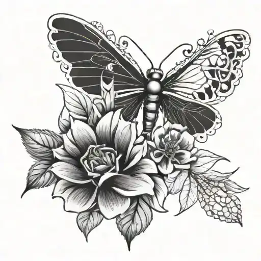 Flower Bouquet With Dragonfly Flying