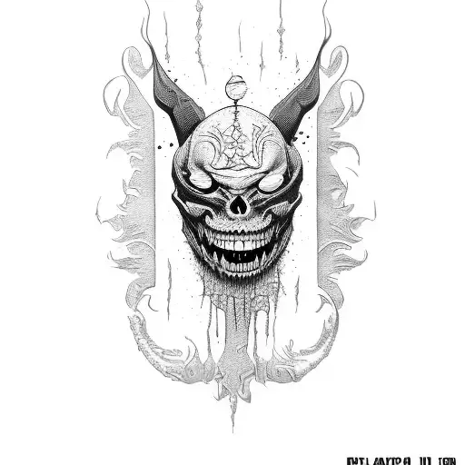 Scary Face With Sharp Teeth Psychedelic Tattoo On Leg