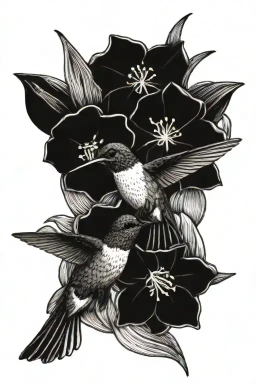 Hummingbird Feeding On Daffodils