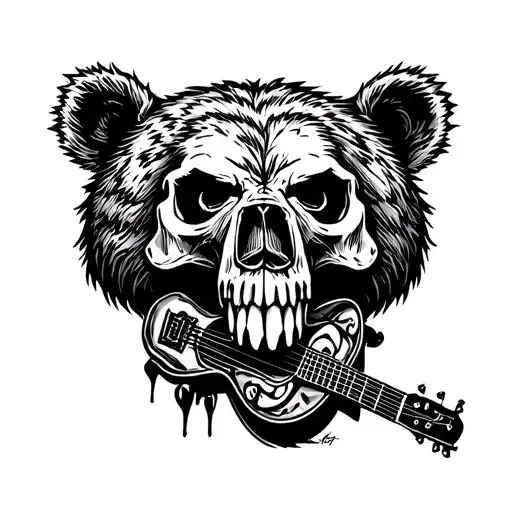 Minimalist Bear Skull With Guitar Fused Rugged