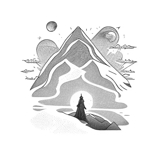 Solitary Figure In Mountain Top Surrounded By Halo Of Light