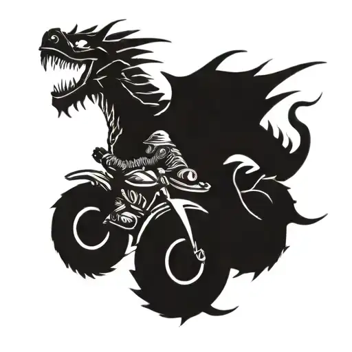 An Intricate Blackwork Tattoo Featuring A Motorcycle And A Dragon From Dungeons And Dragons