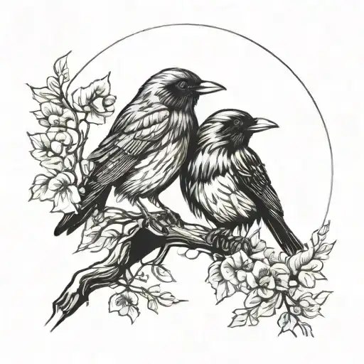 Robin And Raven Perched