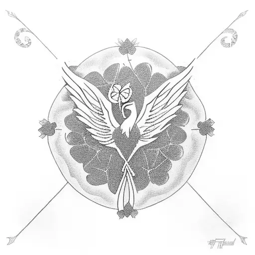 Phoenix With Heart And Four Leaf Clover