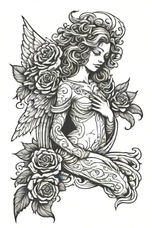 Angel With Wings And Rose Thighs