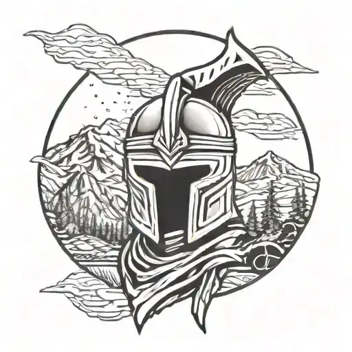 Spartan Helmet And Mountains