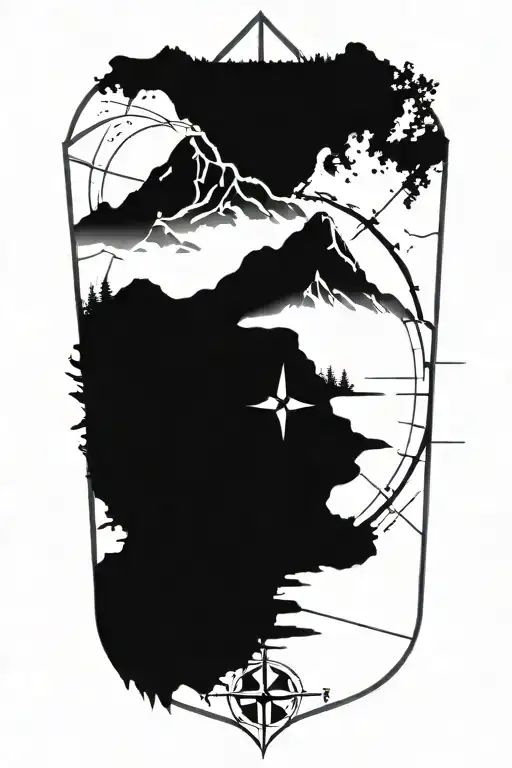 Inner Forearm Small A Compass With Mountains And Trees Surrounding It And Coordinates