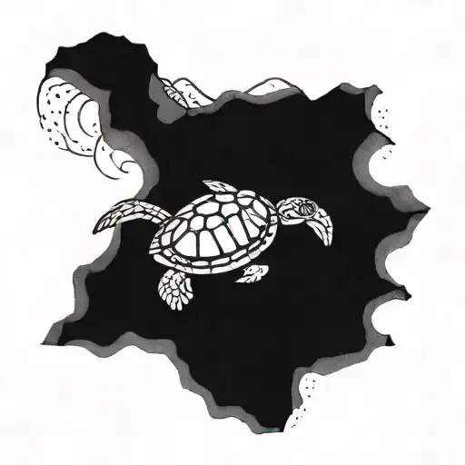 Sea Turtle Surrounded By Mountains