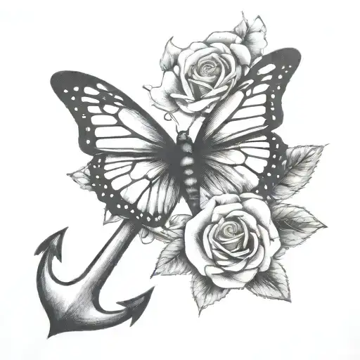 Anchor With A Rose And One Monarch Butterfly