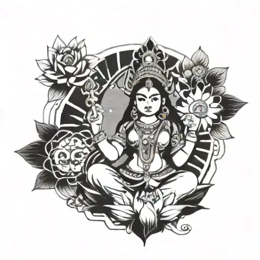 A Modern Interpretation Of Hindu Goddess Lakshmi Surrounded By Symbols Of Wealth And Prosperity