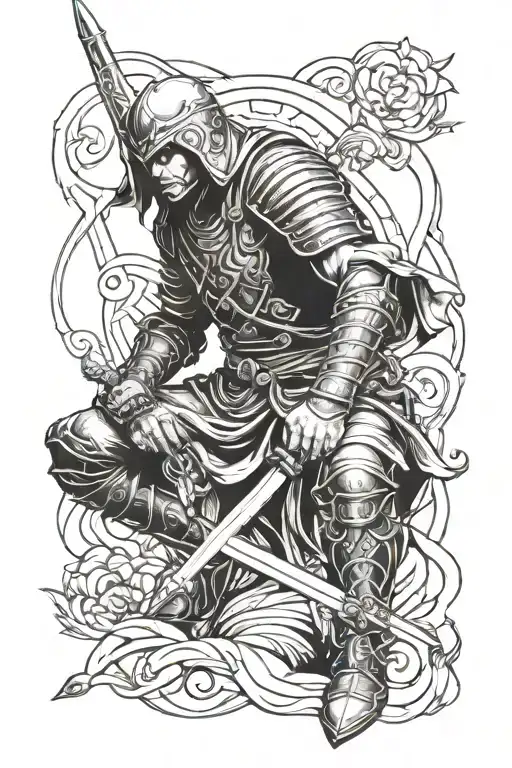 Sitting Warrior Wielding A Sword