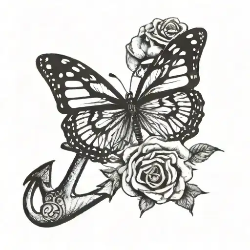 Anchor With A Rose And One Monarch Butterfly