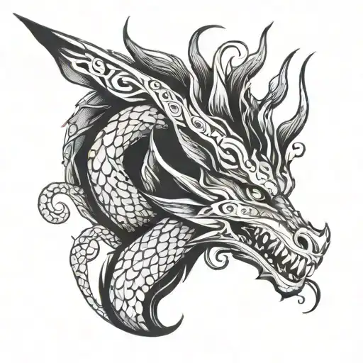 Simple Female Dragon Made With Fine And Floral Lines