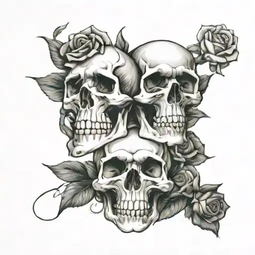 See No Evil Hear No Evil Speak No Evil Skull With Rose And Smoke