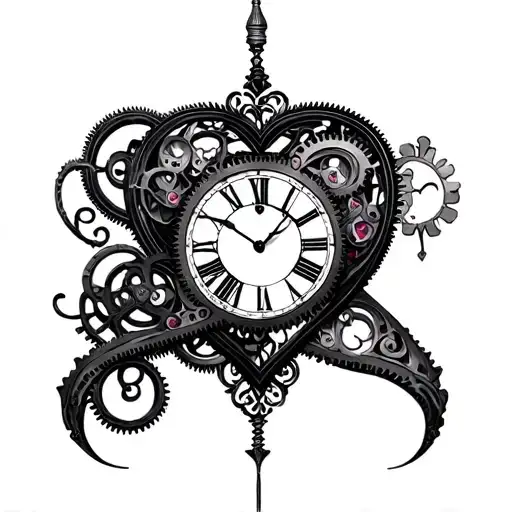 Never Ending Clock Mechanism Intertwined Hearts