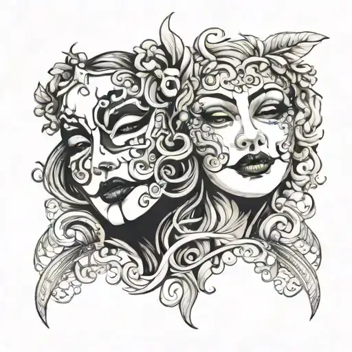 Female Mask Of Tragedy And Comedy Of The Theater With Makeup