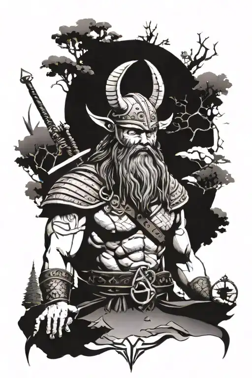 Nature And Vikings Warrior Meditating