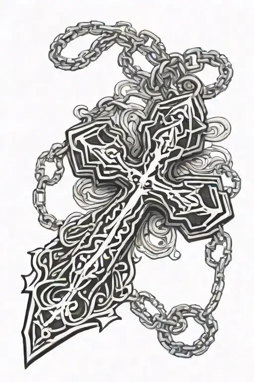 Cross With Dog Tags Wrapped Around It Luminous Points