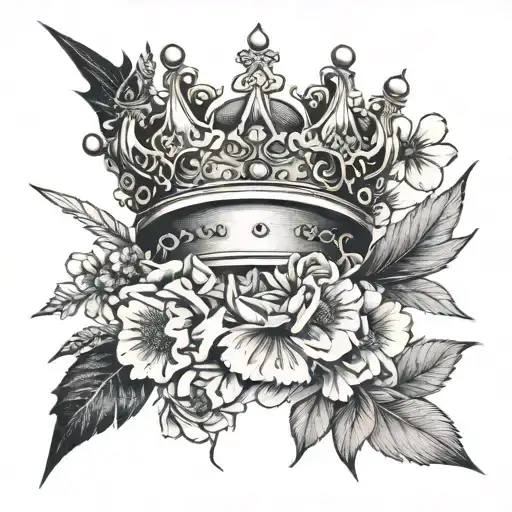 Woman's English Crown And Sword With Wild Flowers