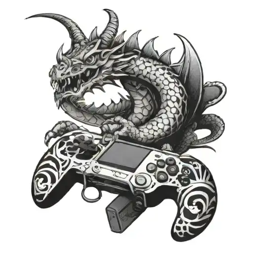 A Japanese-inspired Dragon Twisting Around A Gaming Controller