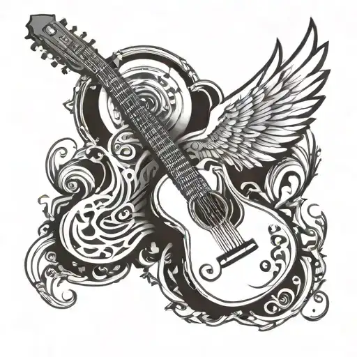 Guitar With Halo And Wings