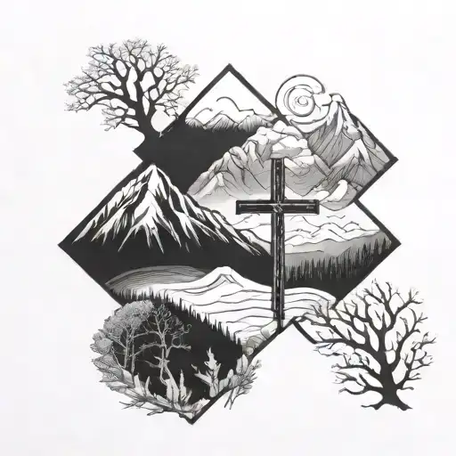 Cross With Winter Mountains And The Word Poppop