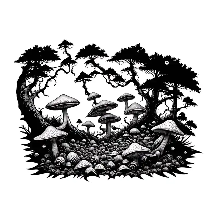 Forest Full Of Hallucinogenic Fungi And Everything In Fractal And Psychedelic Motion