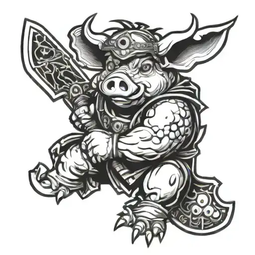 Anime Pig Warrior Wielding An Axe