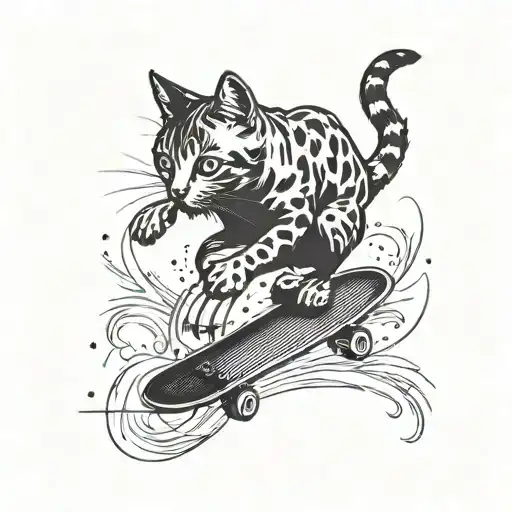 Jumping Cat With Skateboard