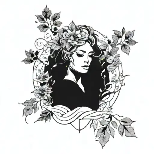 An Abstract Representation Of A Historic Feminist Figure Surrounded By Nature Elements