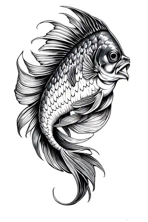 Fish Tail Twice In Suminagashi