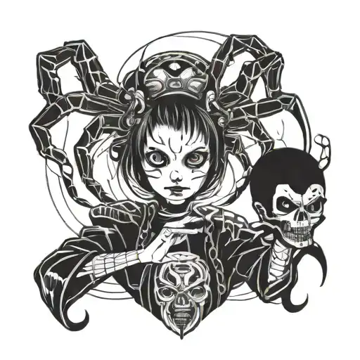 Horror Spider Girl Yokai Holding A Human Head