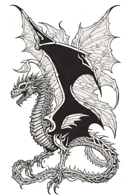 Skeleton Dragon With Wings Out
