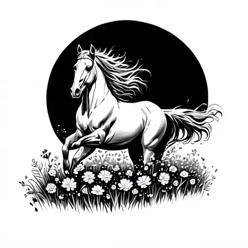 A Majestic Horse Galloping Through A Field Of Flowers
