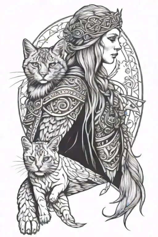 Freya Norse Goddes Wearing Falcon And Cat